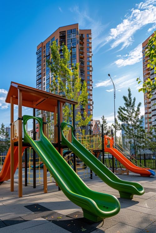 住宅区儿童组合滑梯 快乐童年的乐园剪影